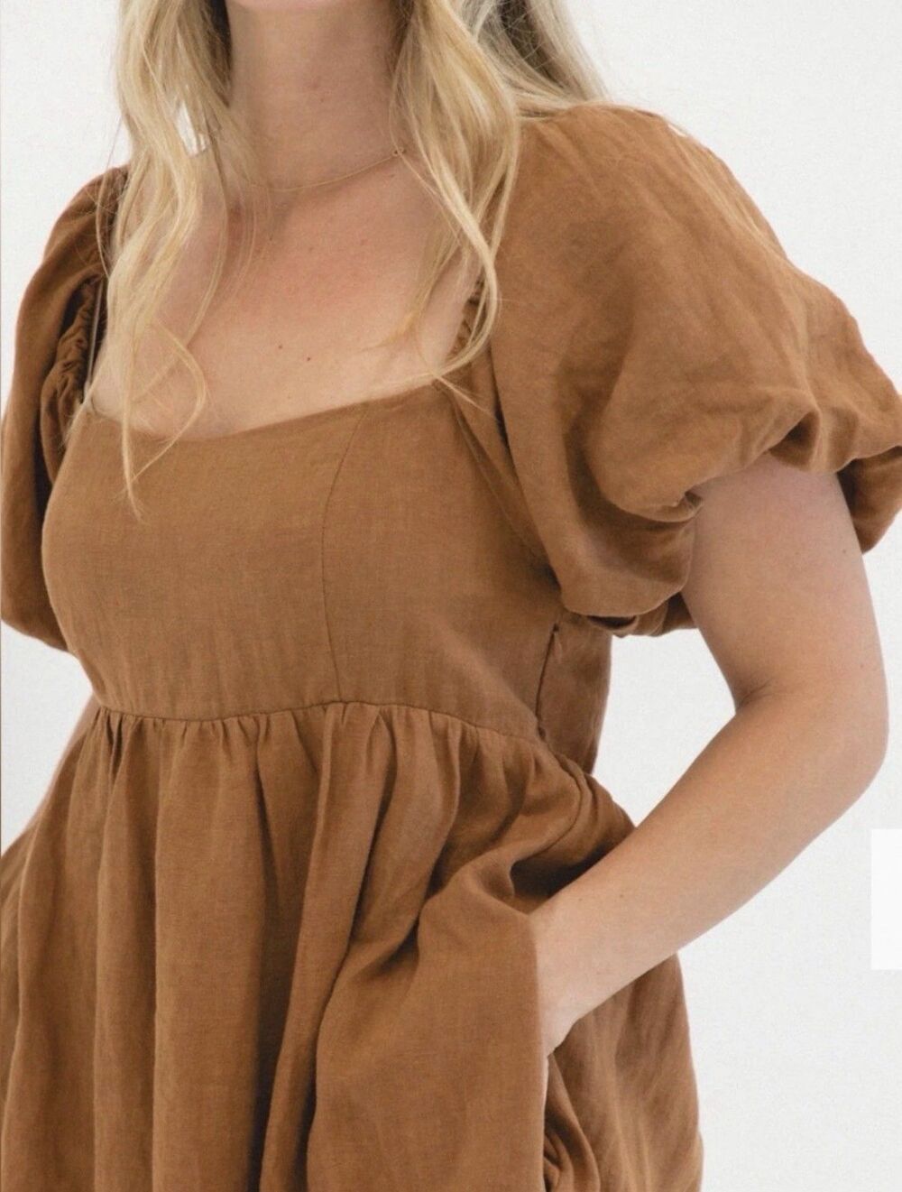 SOLAI The Label French Riviera Linen Maxi Dress L Puff Sleeve Peasant Ren Fair - Picture 15 of 16